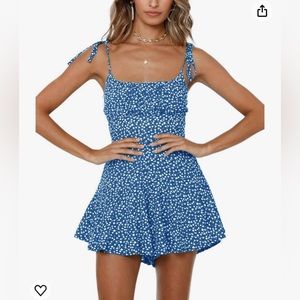 Blue Floral Floral Wide Leg Romper, Size M